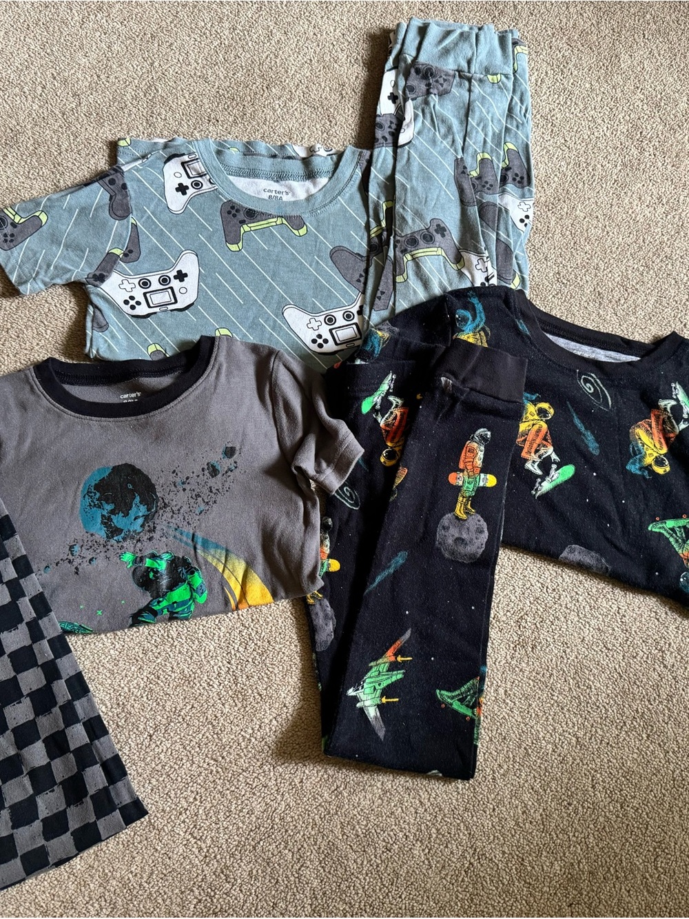 Lot of 3 Carter’s Boys Snug Fit Pajamas Size 8